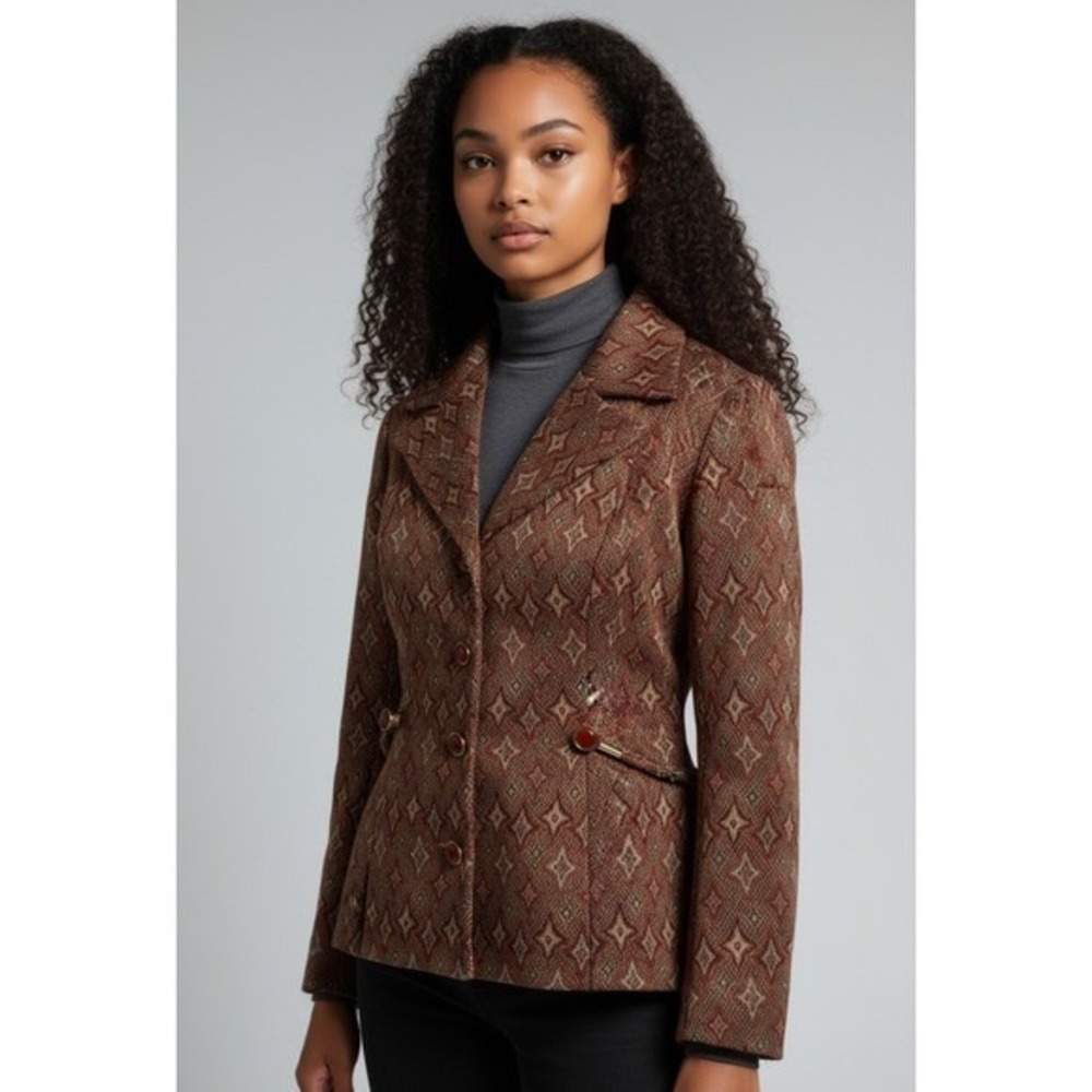 VTG Rare Montgomery Ward Geometric Groovy Diamond Brocade Blazer jacket